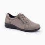 Beige shoe with zipper and black sole