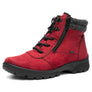 Red boot with laces and a zipper