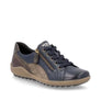 Navy blue shoe with a zipper