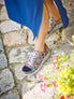 Person wearing blue jeans and sneakers