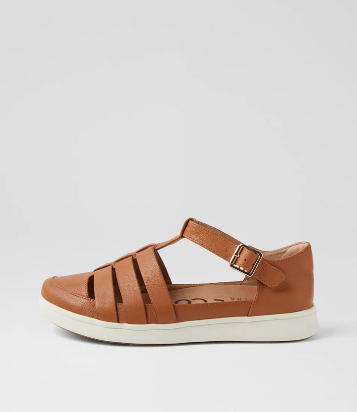 Ziera Dianey XF Dark Tan White Leather Flat Shoes