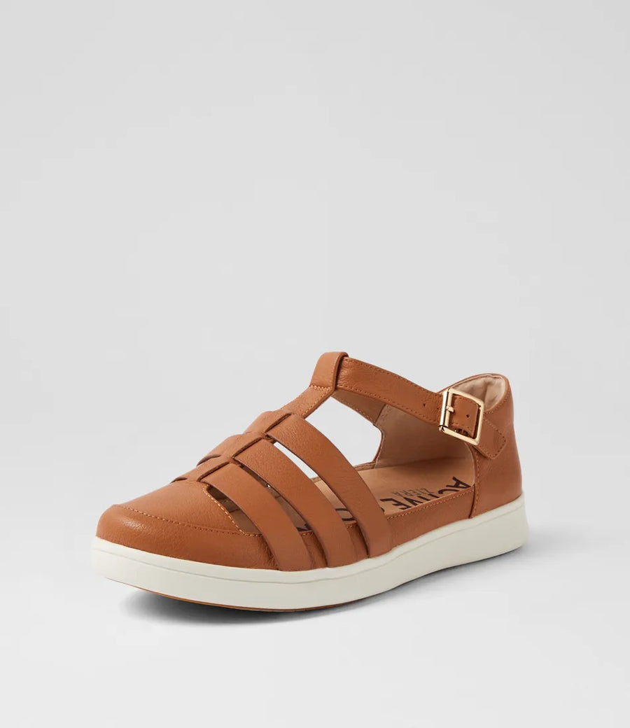Ziera Dianey XF Dark Tan White Leather Flat Shoes