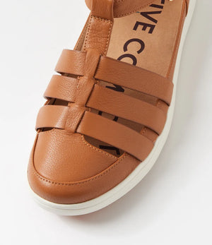Ziera Dianey XF Dark Tan White Leather Flat Shoes