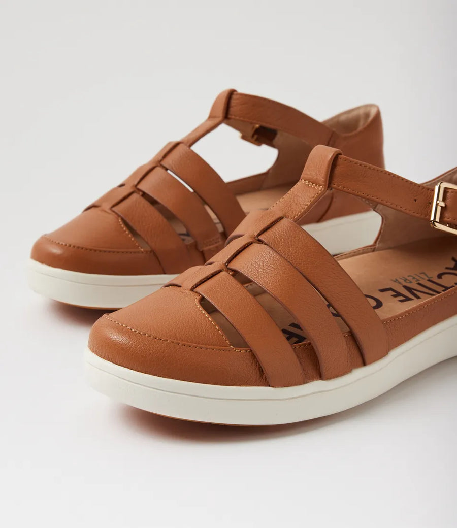 Ziera Dianey XF Dark Tan White Leather Flat Shoes